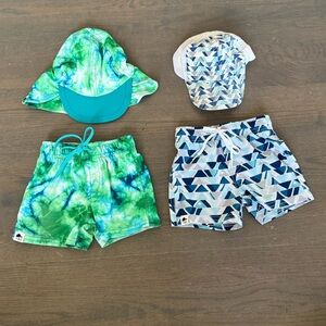 Vibrant Green and Blue Kids Swim Trunks Set